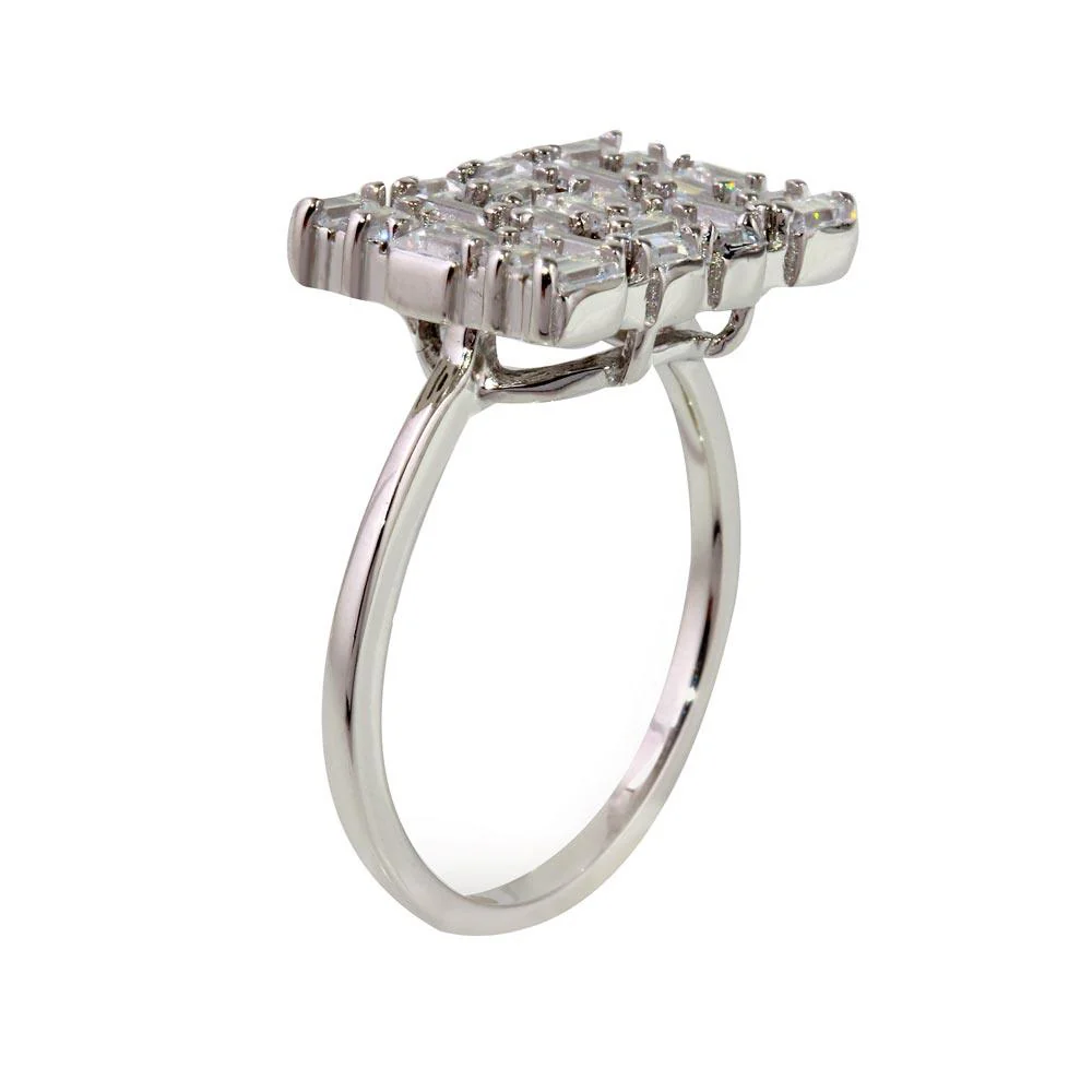 Rhodium Plated 925 Sterling Silver Rectangle Shape Ring with Rectangle CZ - STR01069 - Image 2
