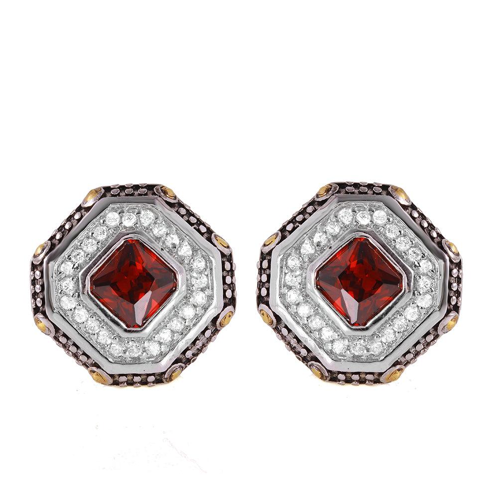 Silver 925 Rhodium Plated Red Cluster Earrings - STE00406RED