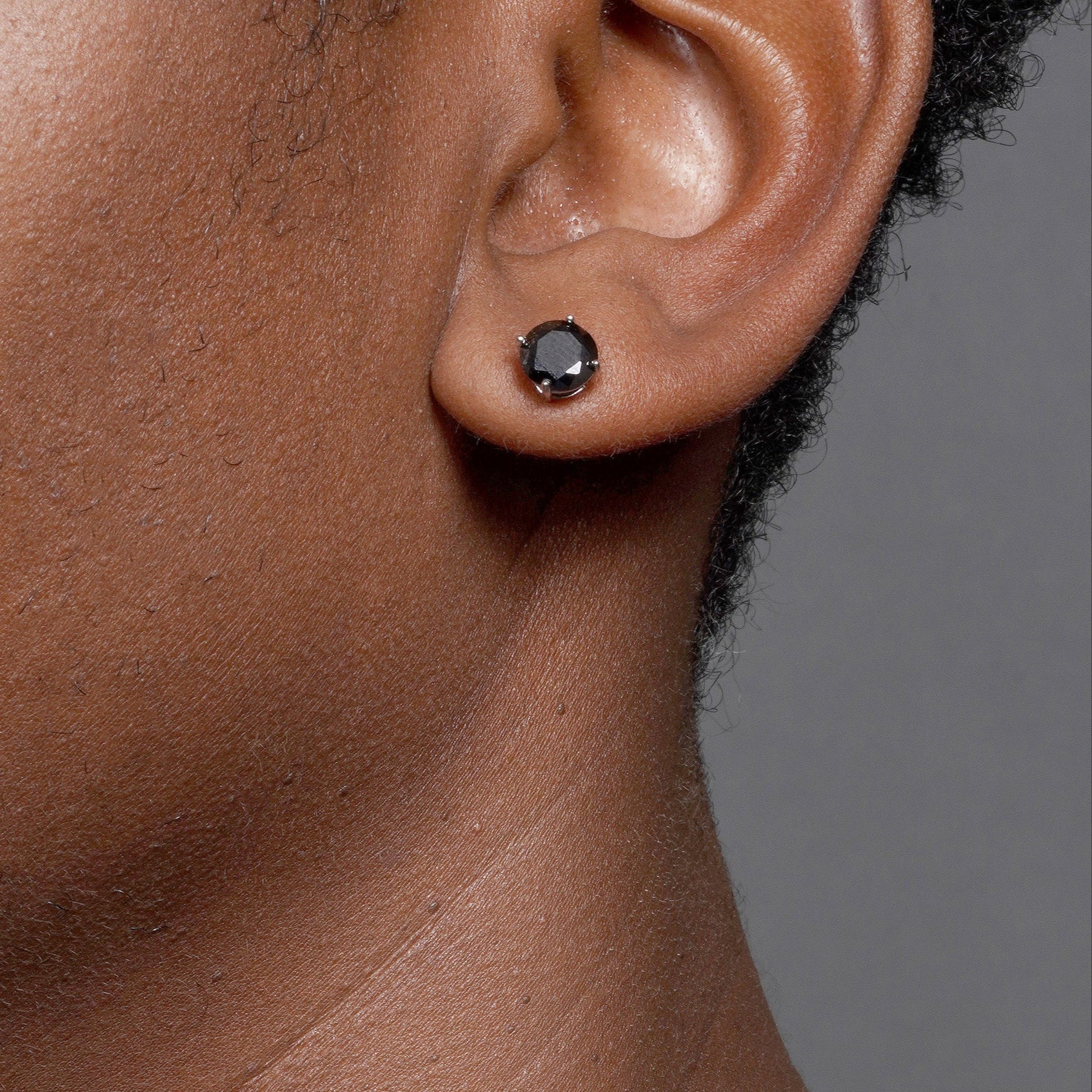 Rhodium Plated 925 Sterling Silver Round Basket Black CZ Stud Earring - STE00591BLK - Image 2