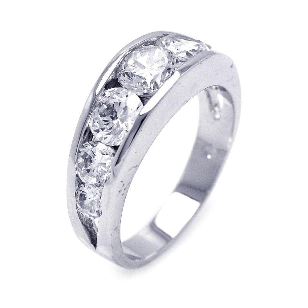 Clearance-Silver 925 Rhodium Plated Round Clear CZ Graduated Ring - BGR00261