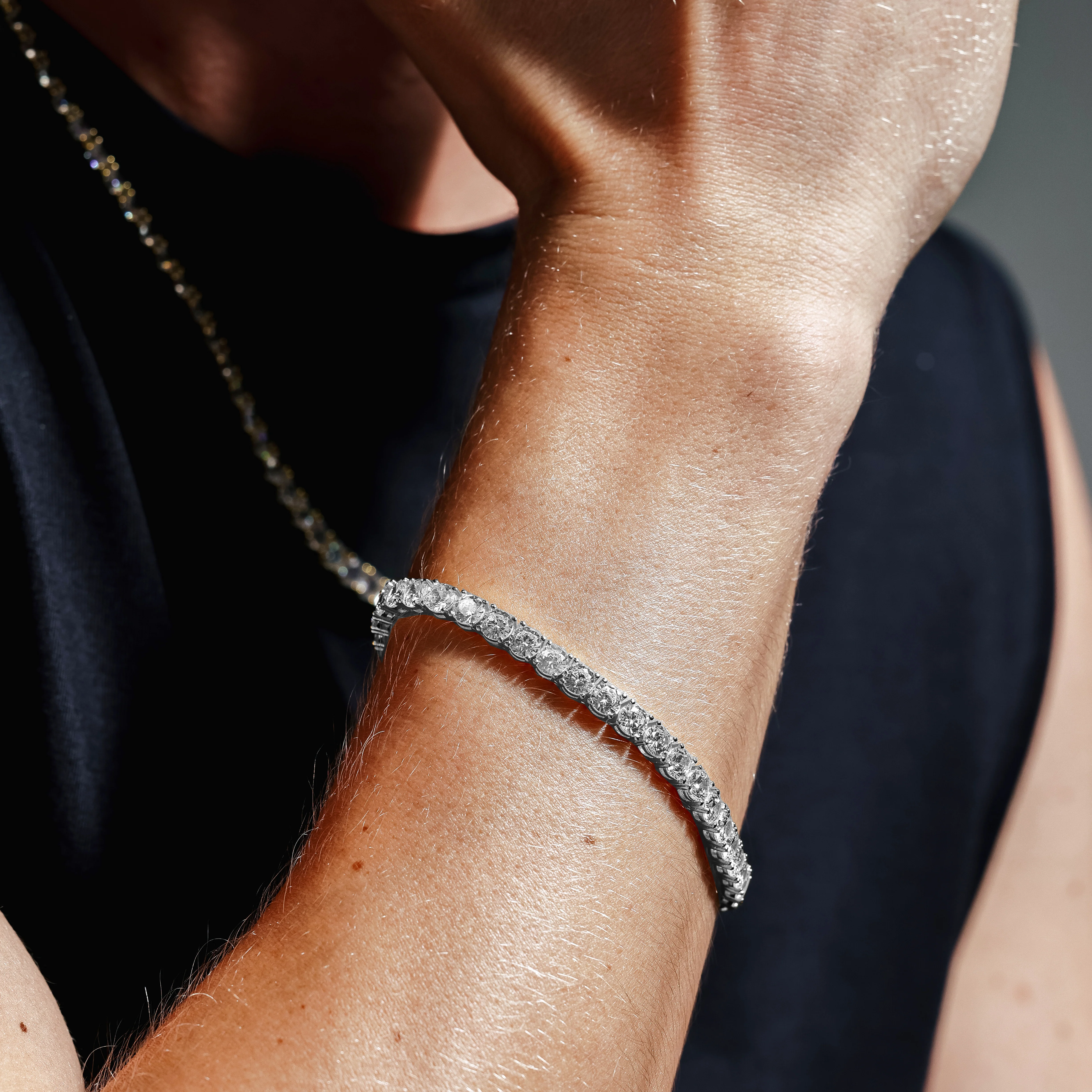 Rhodium Plated 925 Sterling Silver Round CZ Tennis Necklace and Bracelet 5mm - STP01708 - Image 3