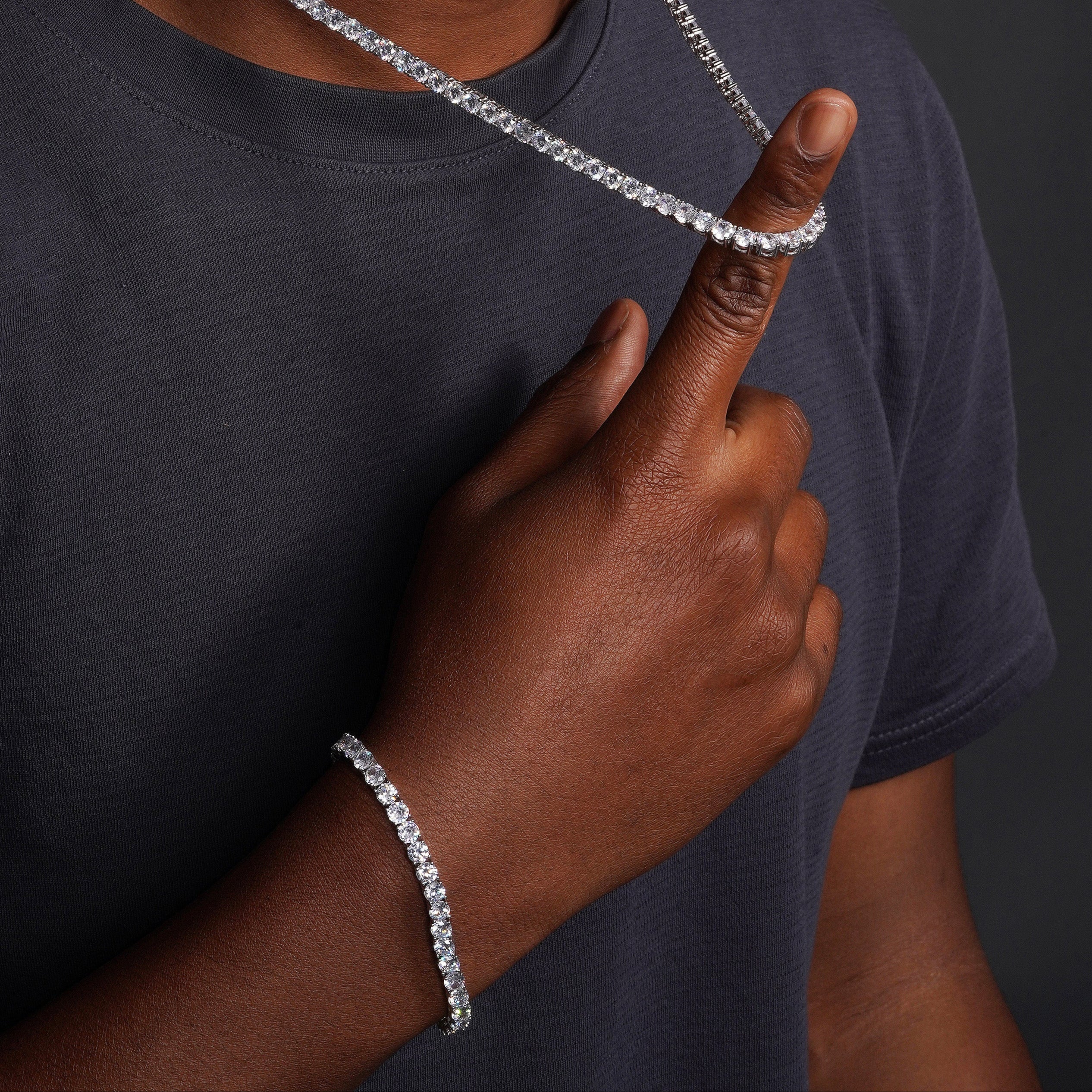 Rhodium Plated 925 Sterling Silver Round CZ Tennis Necklace and Bracelet 5mm - STP01708 - Image 5