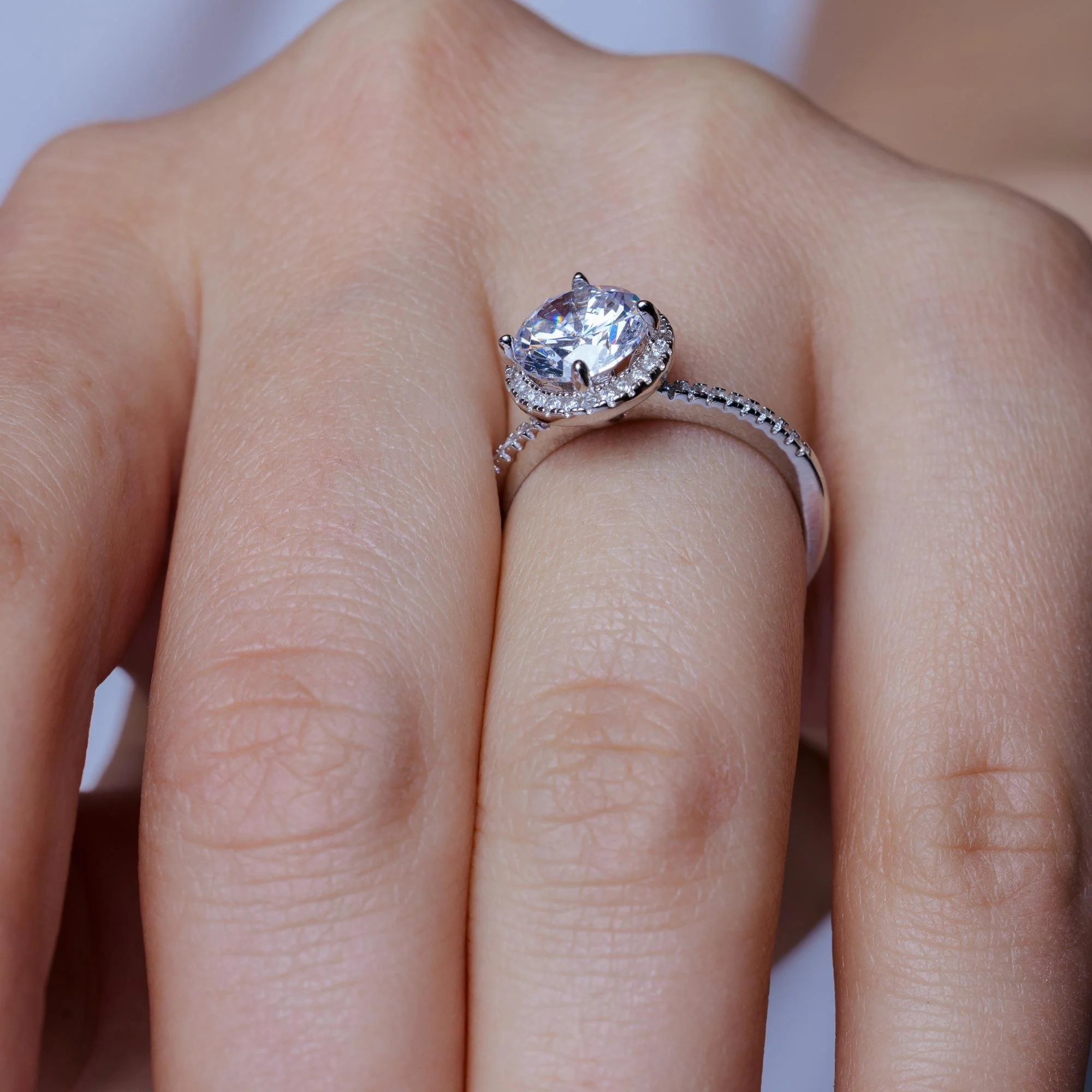 Rhodium Plated 925 Sterling Silver Round CZ Stone Ring - STR01087 - Image 2