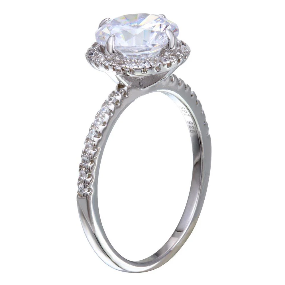 Rhodium Plated 925 Sterling Silver Round CZ Stone Ring - STR01087 - Image 3