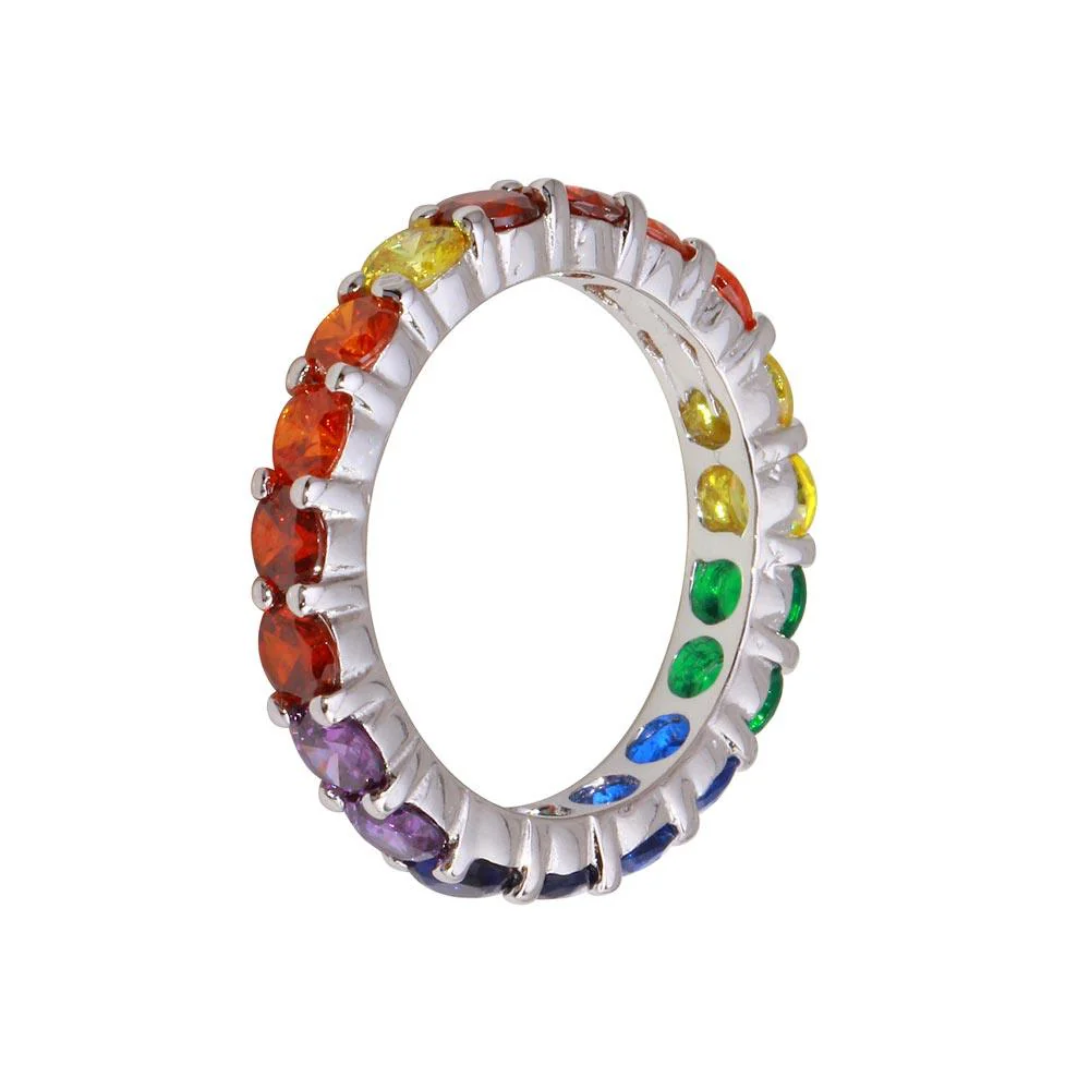 Rhodium Plated 925 Sterling Silver Round Multi-Colored CZ Eternity Ring - BGR01232 - Image 2