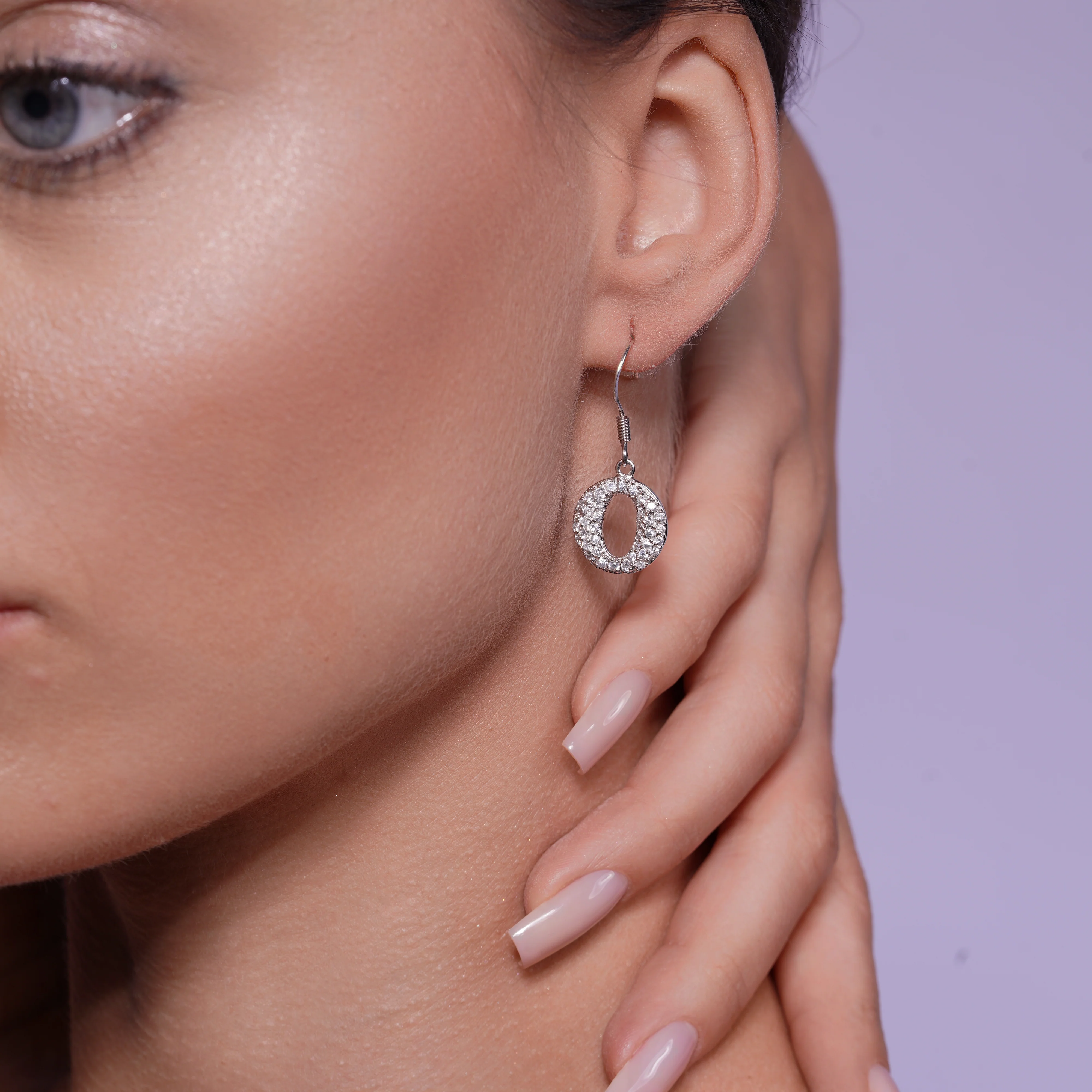 Clearance-Silver 925 Rhodium Plated Round Oval CZ Dangling Hook Earrings - STE00245 - Image 2