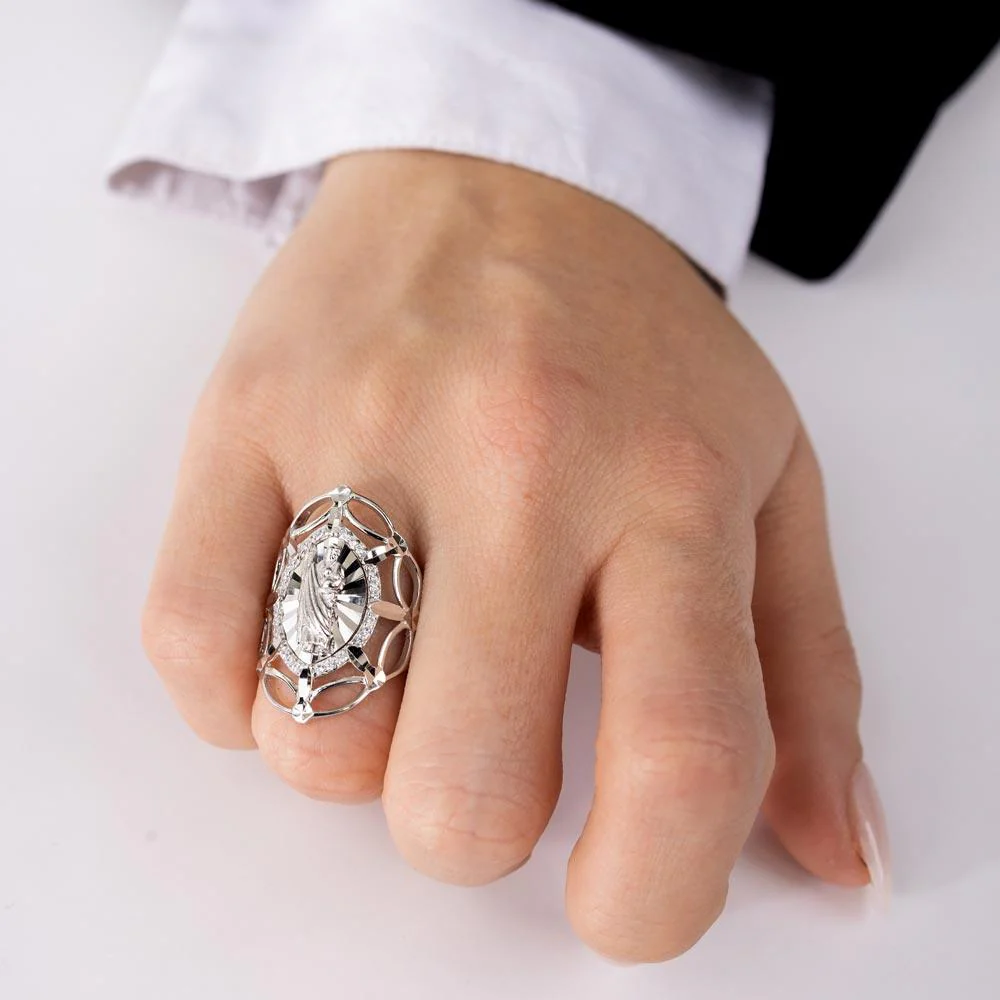 Rhodium Plated 925 Sterling Silver Saint Jude CZ Filigree Ring - GMR00339 - Image 4