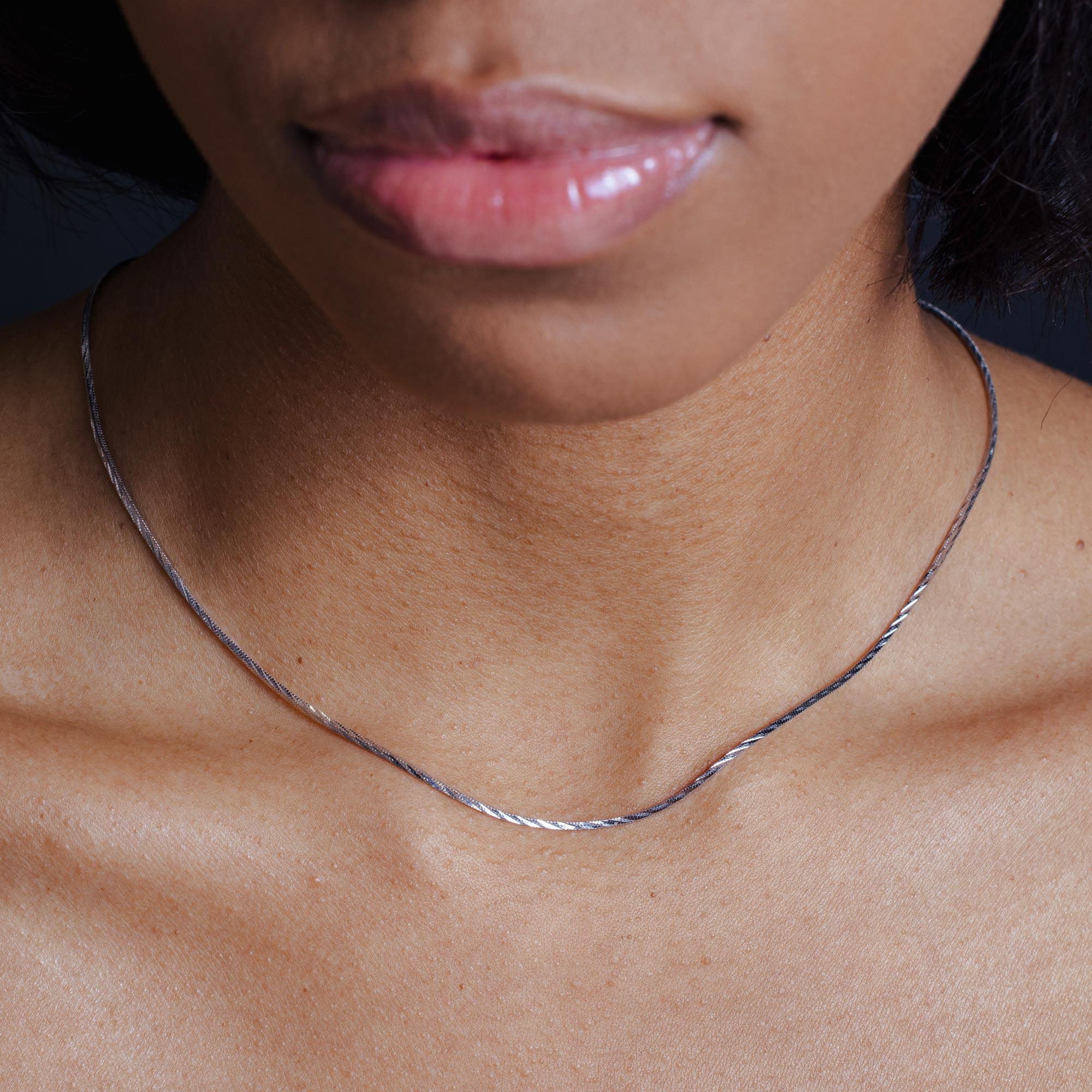 4 Sided Snake 025 DC Rhodium Plated 925 Sterling Silver Chain 1.4mm - CH141 RH - Image 2