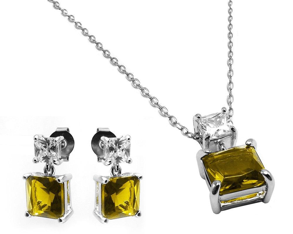Rhodium Plated 925 Sterling Silver Square Birthstone CZ Hanging Set - BGS00439 - Image 4
