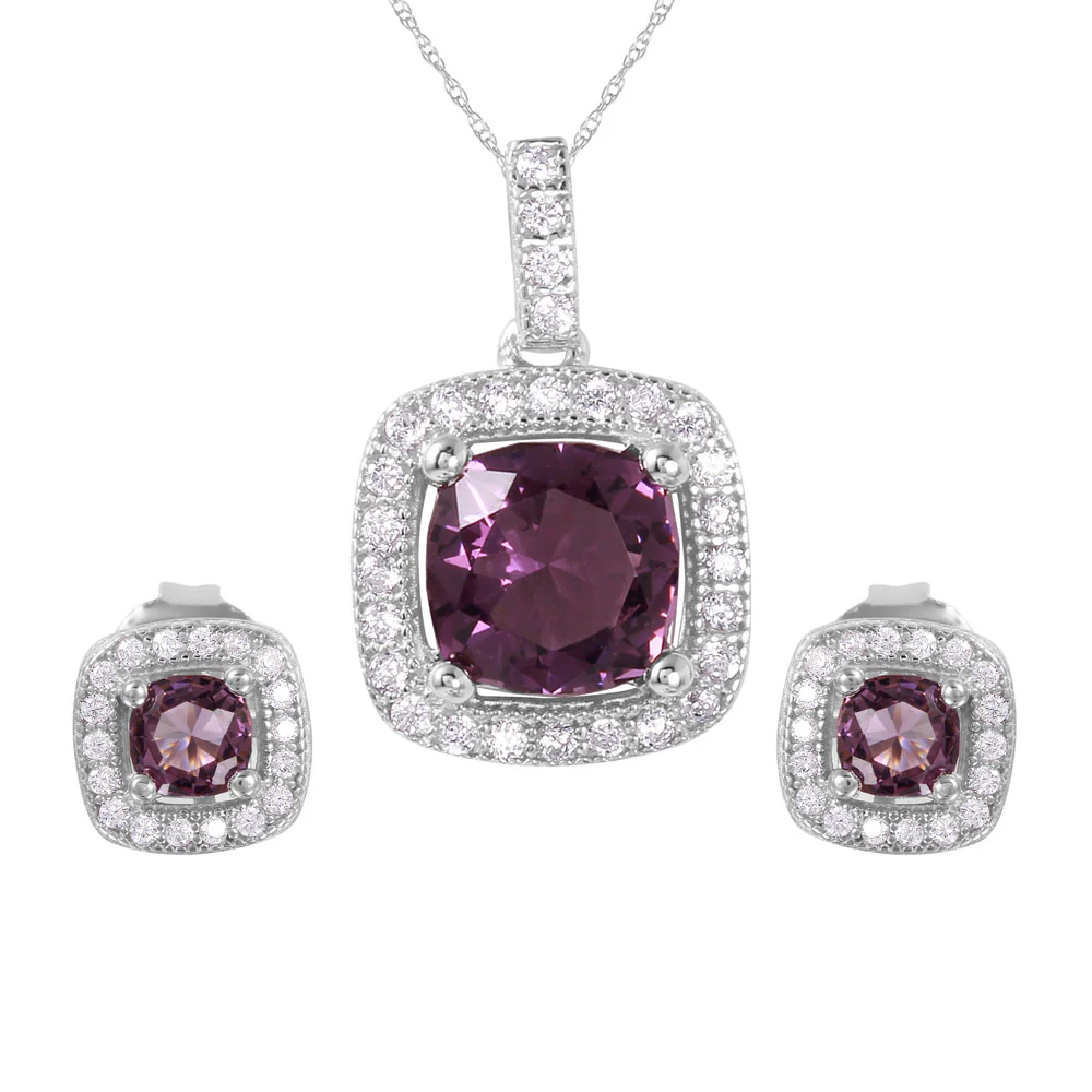 Silver 925 Rhodium Plated Square Birthstone CZ Set - GMS00020 - Image 2