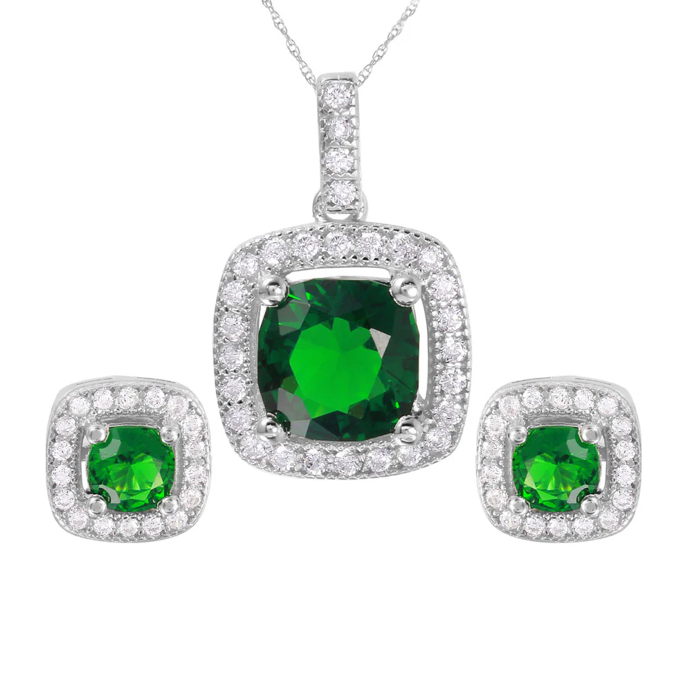 Silver 925 Rhodium Plated Square Birthstone CZ Set - GMS00020 - Image 3