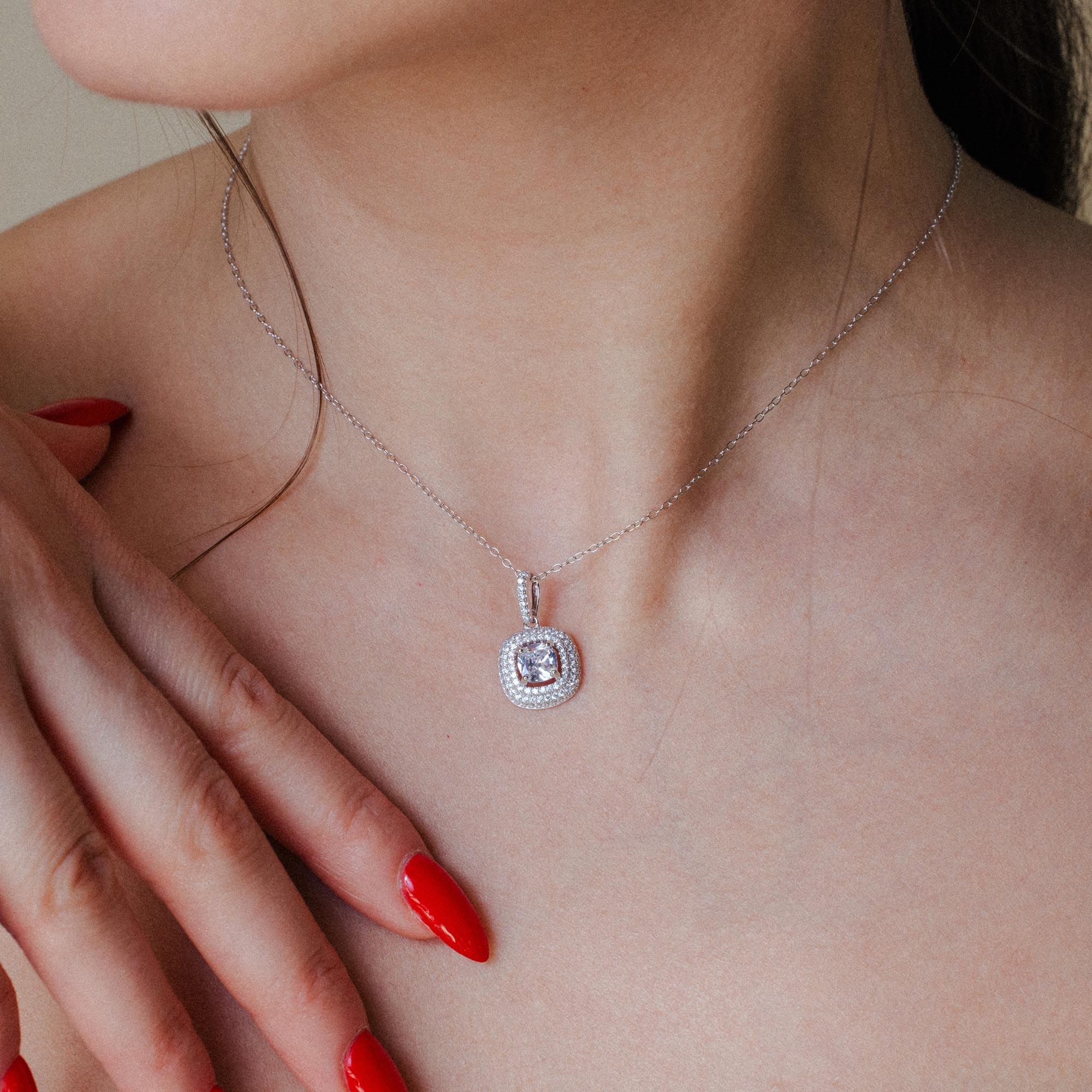 Silver 925 Rhodium Plated Square Micro Pave CZ Dangling Pendant - ACP00088 - Image 2