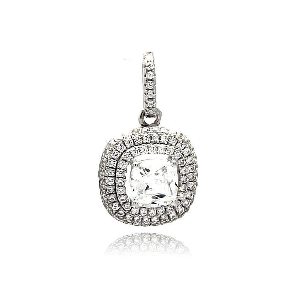 Silver 925 Rhodium Plated Square Micro Pave CZ Dangling Pendant - ACP00088 - Image 3