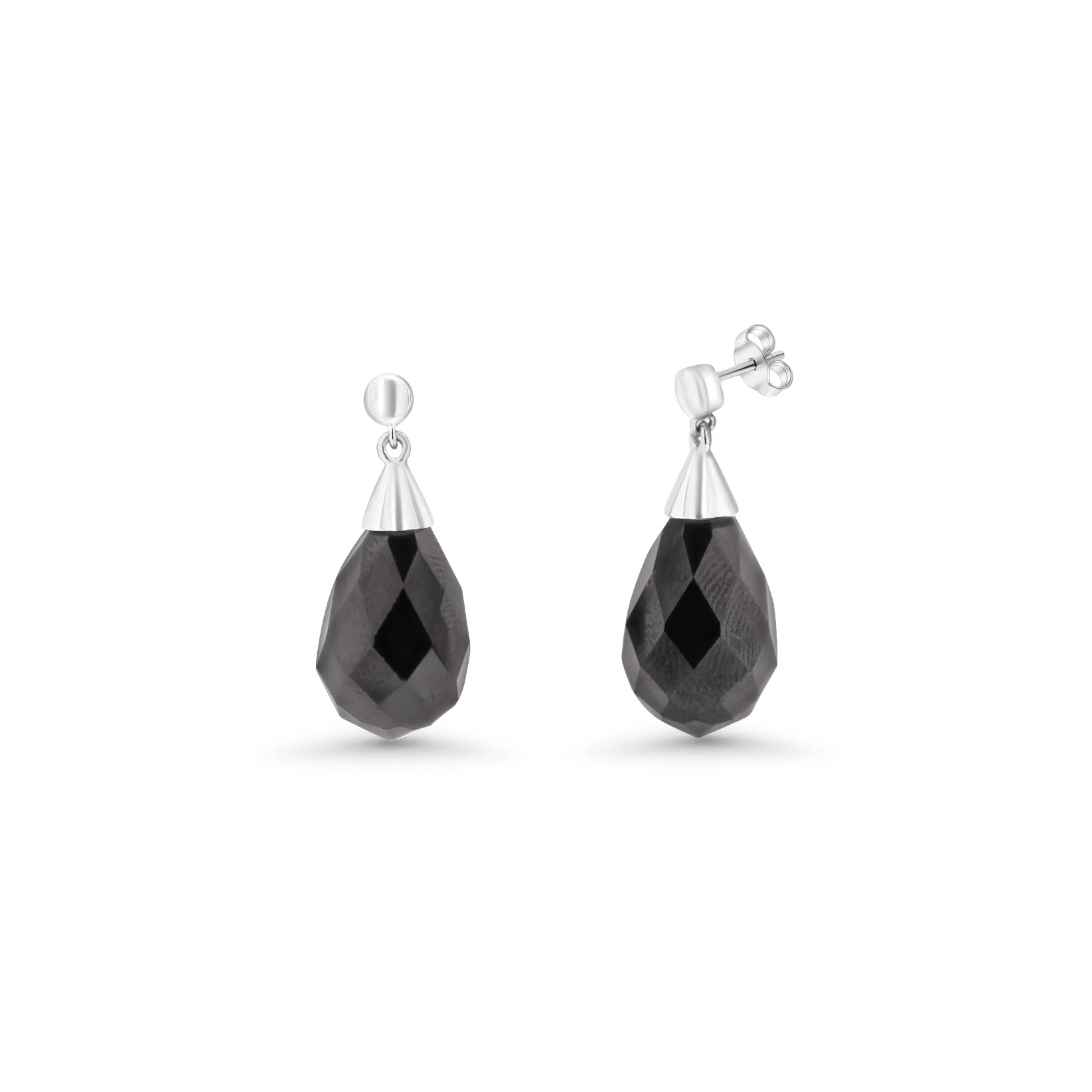 Clearance-Silver 925 Rhodium Plated Squared Teardrop Black CZ Dangling Stud Earring and Necklace Set - STS00205 - Image 5