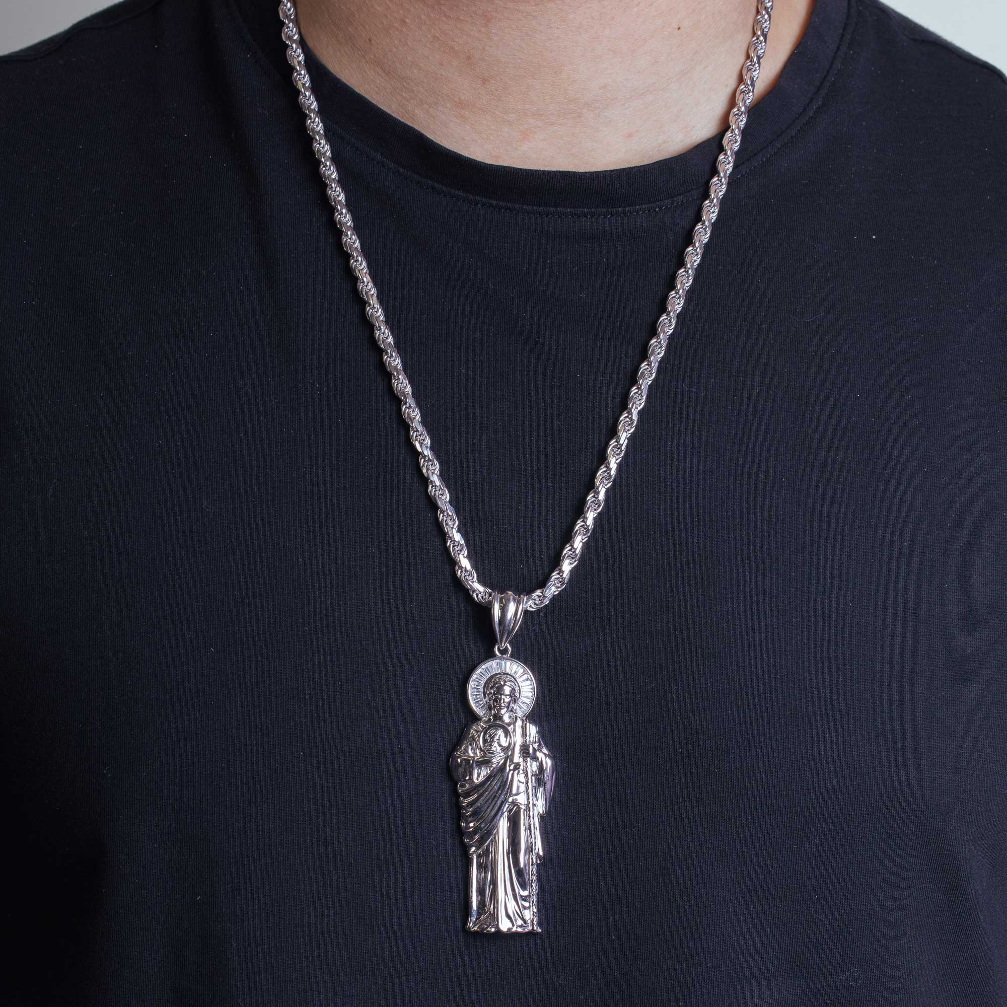 Rhodium Plated 925 Sterling Silver St Jude Pendant 70mm - GMP00081 - Image 2