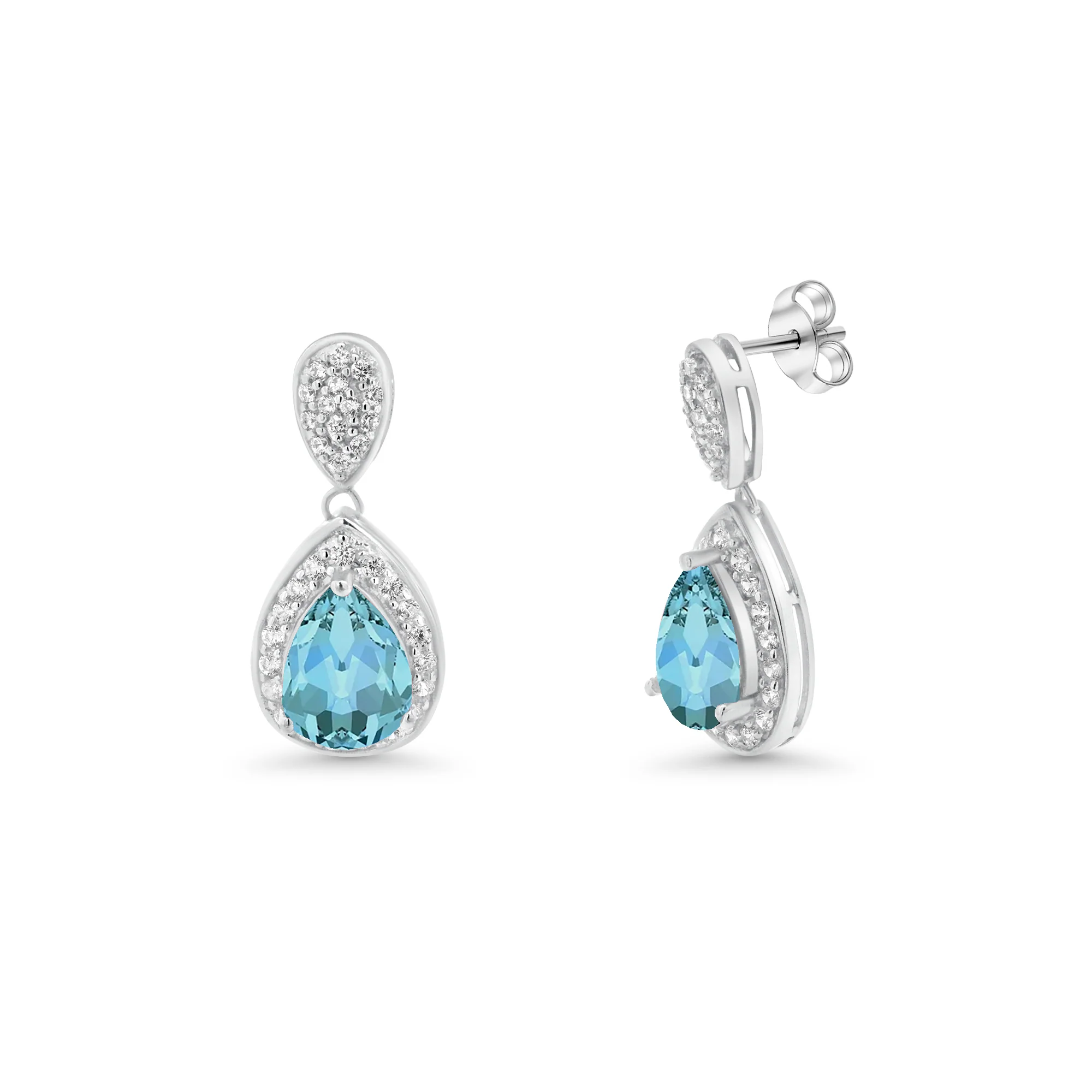Silver 925 Rhodium Plated  Teardrop and Clear CZ Dangling Stud Earrings - STE00670 - Image 4