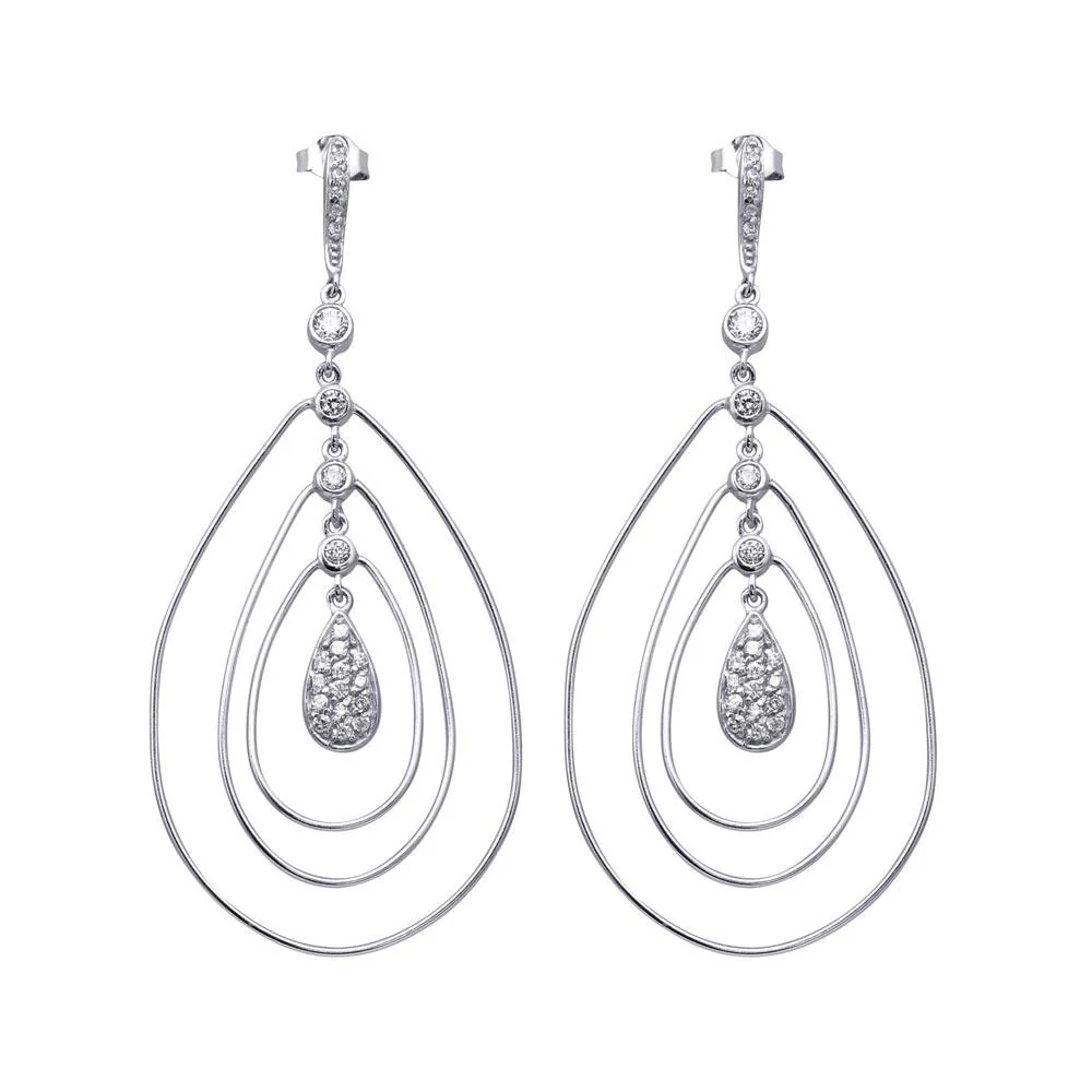 Clearance-Silver 925 Rhodium Plated Teardrop CZ Wire Dangling Chandelier Earrings - STE00573