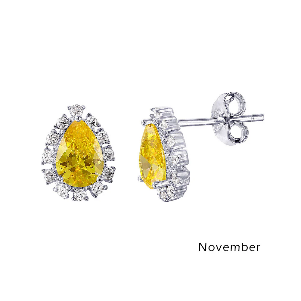 Rhodium Plated 925 Sterling Silver Teardrop Halo CZ Birthstone Earrings - STE01027 - Image 12