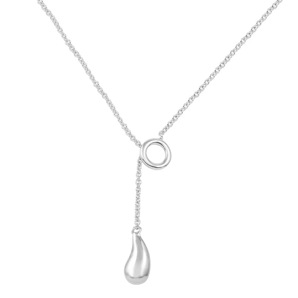 Clearance-Rhodium Plated 925 Sterling Silver Teardrop Necklace - STP00002