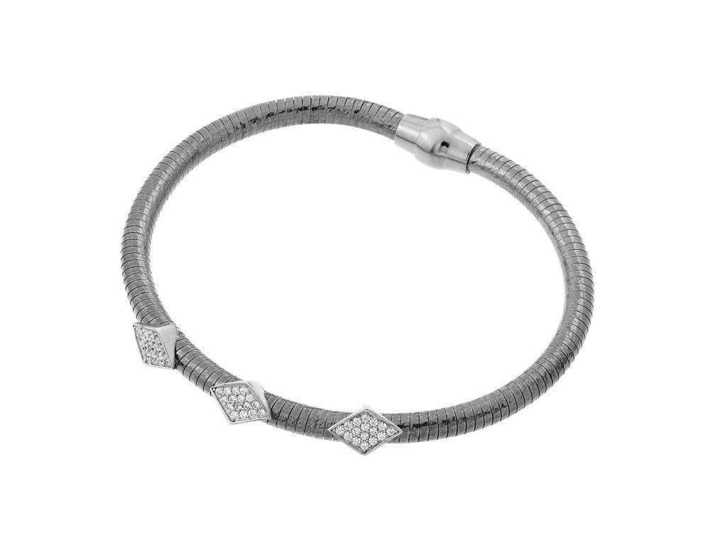 Silver 925 Rhodium Plated Three Marquis Clear CZ Inlay Bracelet - ECB00028RH - Image 2