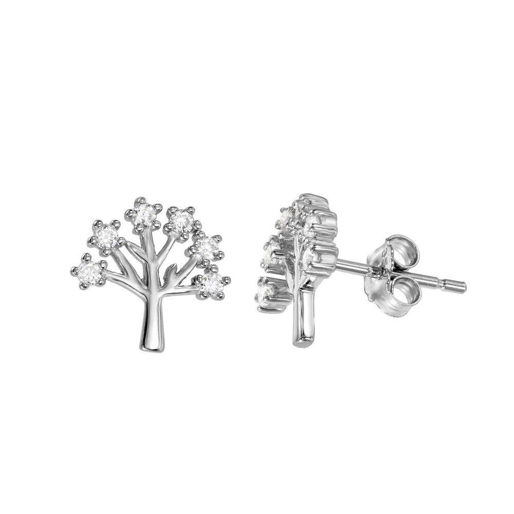 Silver 925 Rhodium Plated Tree Earrings - STE01071