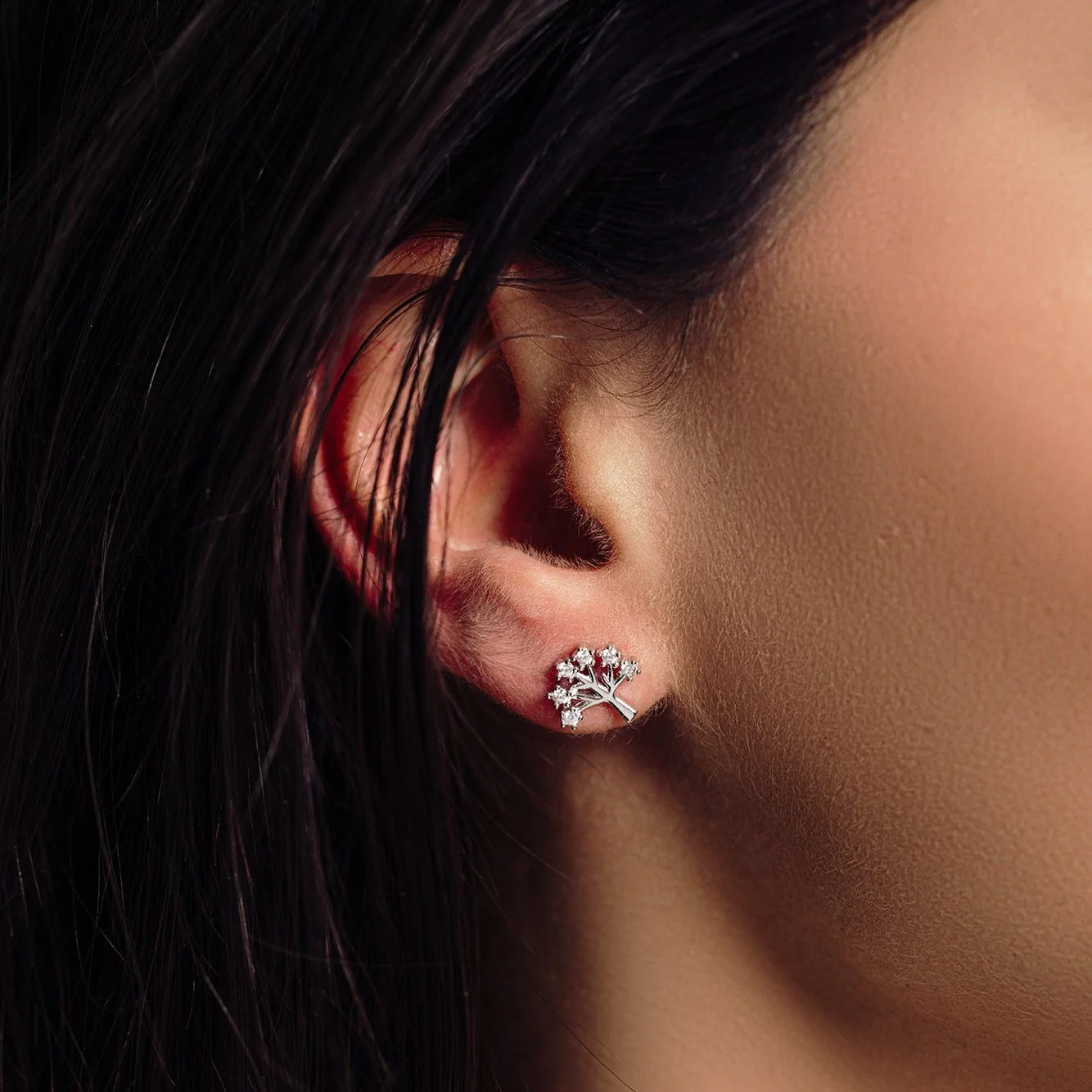 Silver 925 Rhodium Plated Tree Earrings - STE01071 - Image 2
