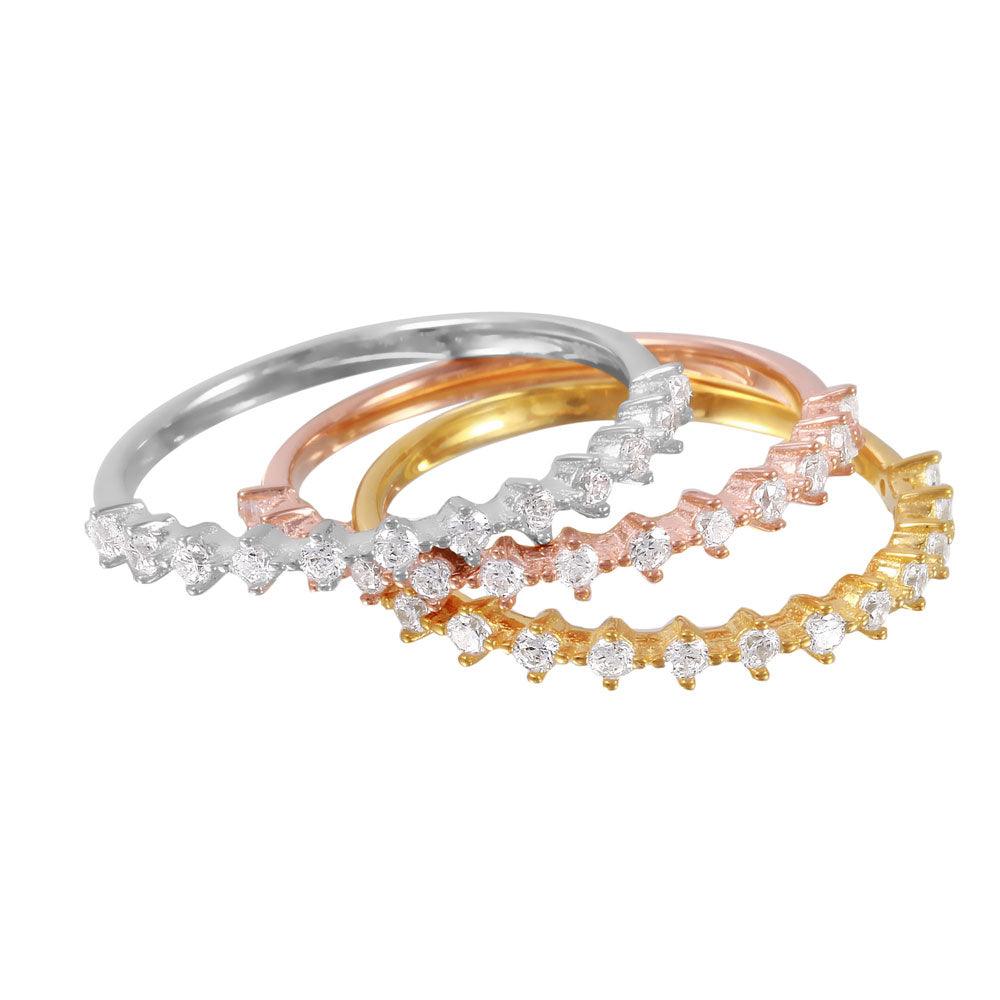 Silver 925 Rhodium Plated Tri-Color Stackable CZ Ring - GMR00059TRI - Image 4