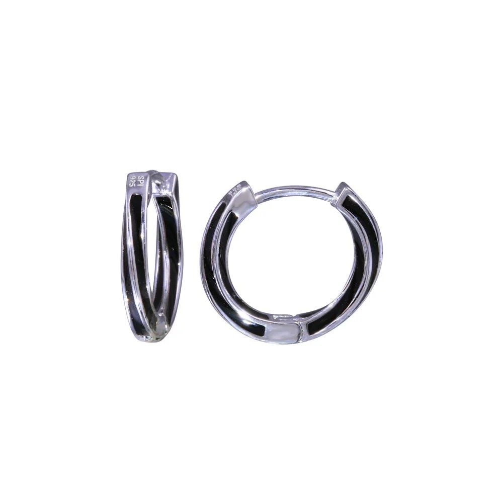 Rhodium Plated 925 Sterling Silver Twisted Black Outline Earring - STE01324