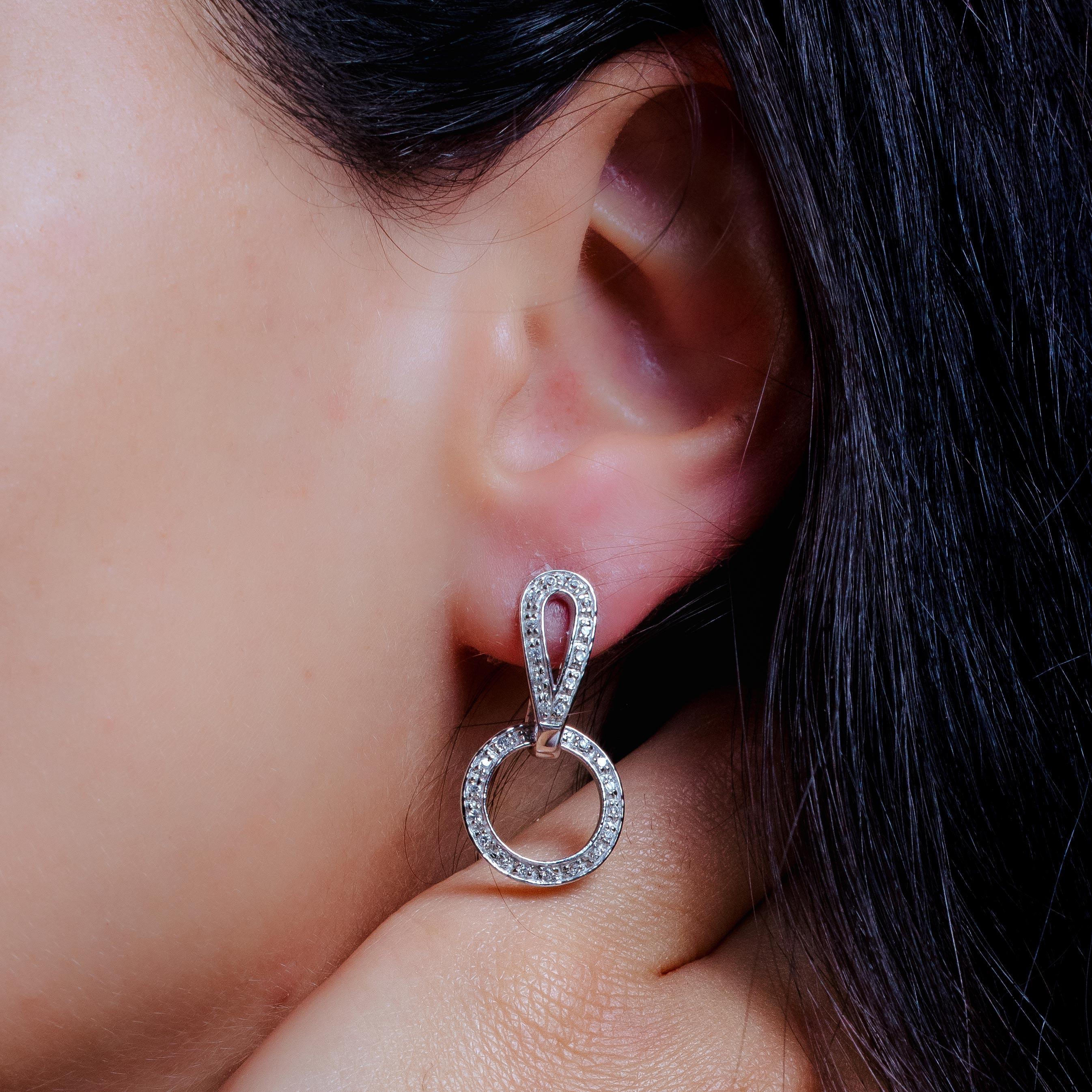 Silver 925 Rhodium Plated Two Piece Round Movable CZ Dangling Earrings - STE00099 - Image 2