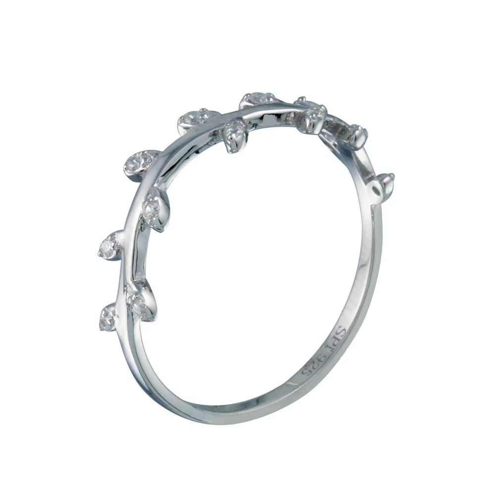 Rhodium Plated 925 Sterling Silver Vine CZ Ring - STR01122 - Image 2