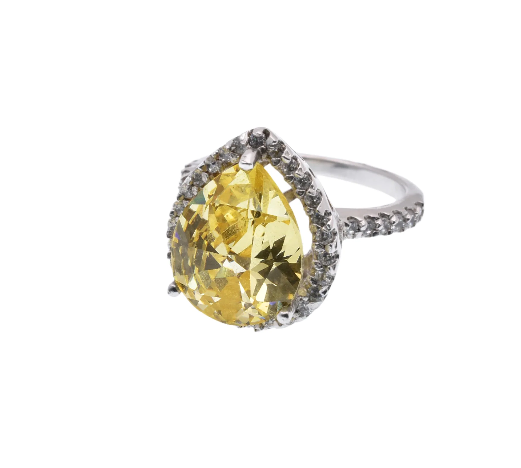 Silver 925 Rhodium Plated Yellow Center Clear Cluster CZ Ring - STR00386YEL - Image 2