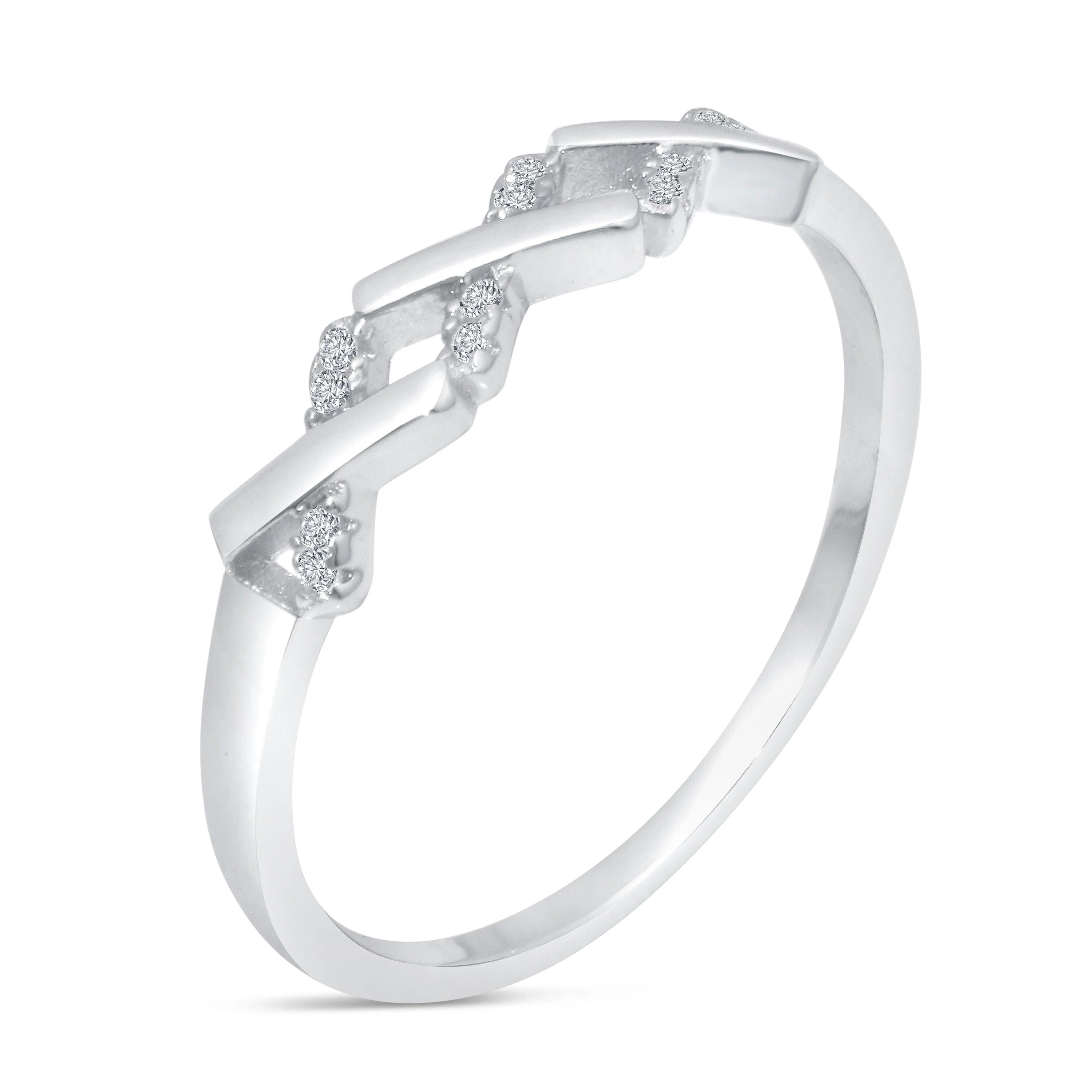 Rhodium Plated 925 Sterling Silver ZigZag Pattern Ring with CZ - BGR01192 - Image 2