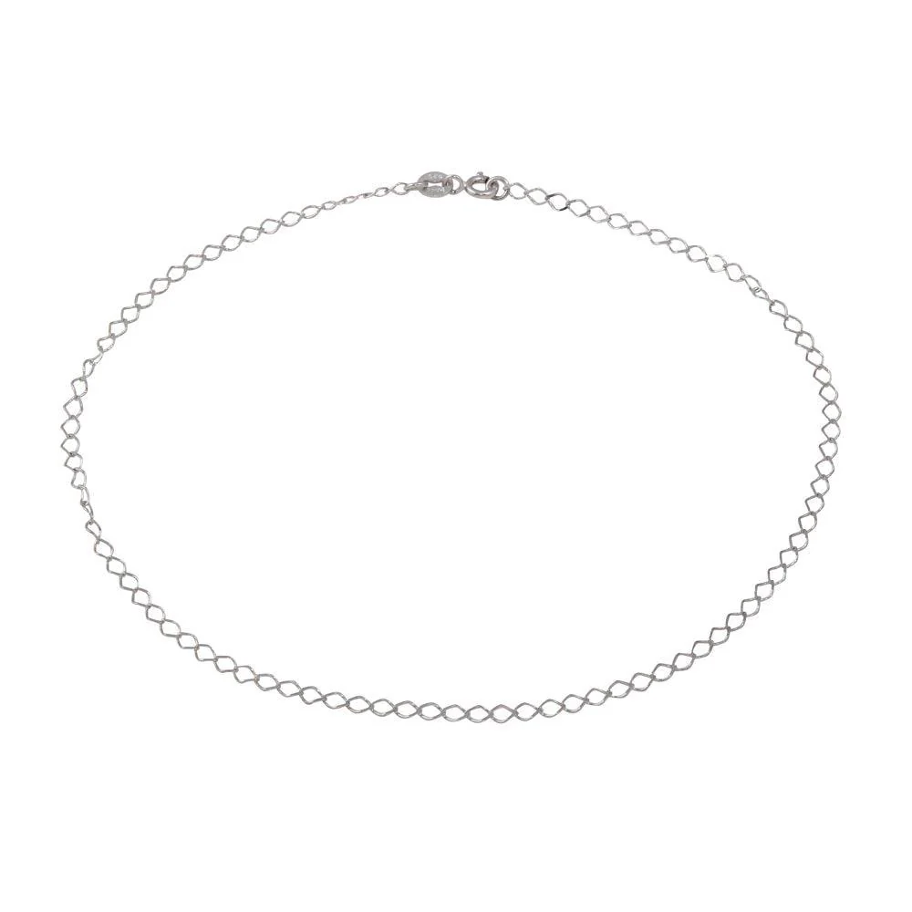 Rhodium Plated 925 Sterling Silver Wide Open Link Anklet - ANK00027RH
