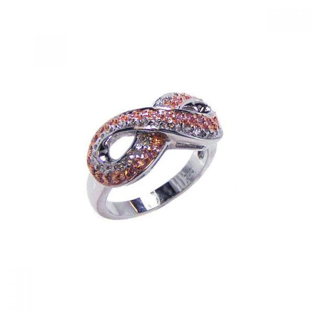 Clearance-Silver 925 Rose Gold and Rhodium Plated Pink and Clear CZ Infinity Ring - BGR00039