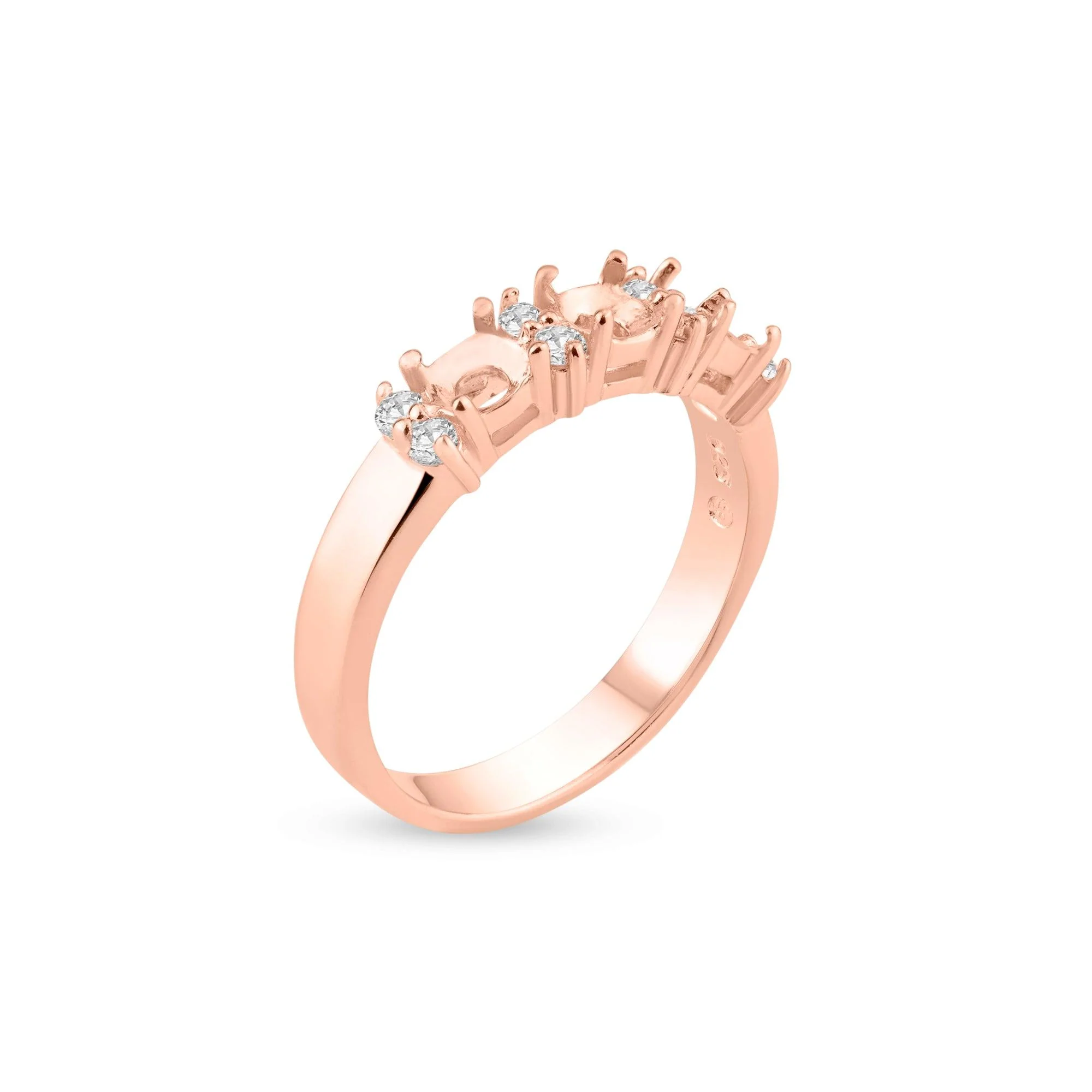 Rose Gold Plated 925 Sterling Silver 3 Mounting Stone Ring with CZ - BGR01210RGP - Image 2