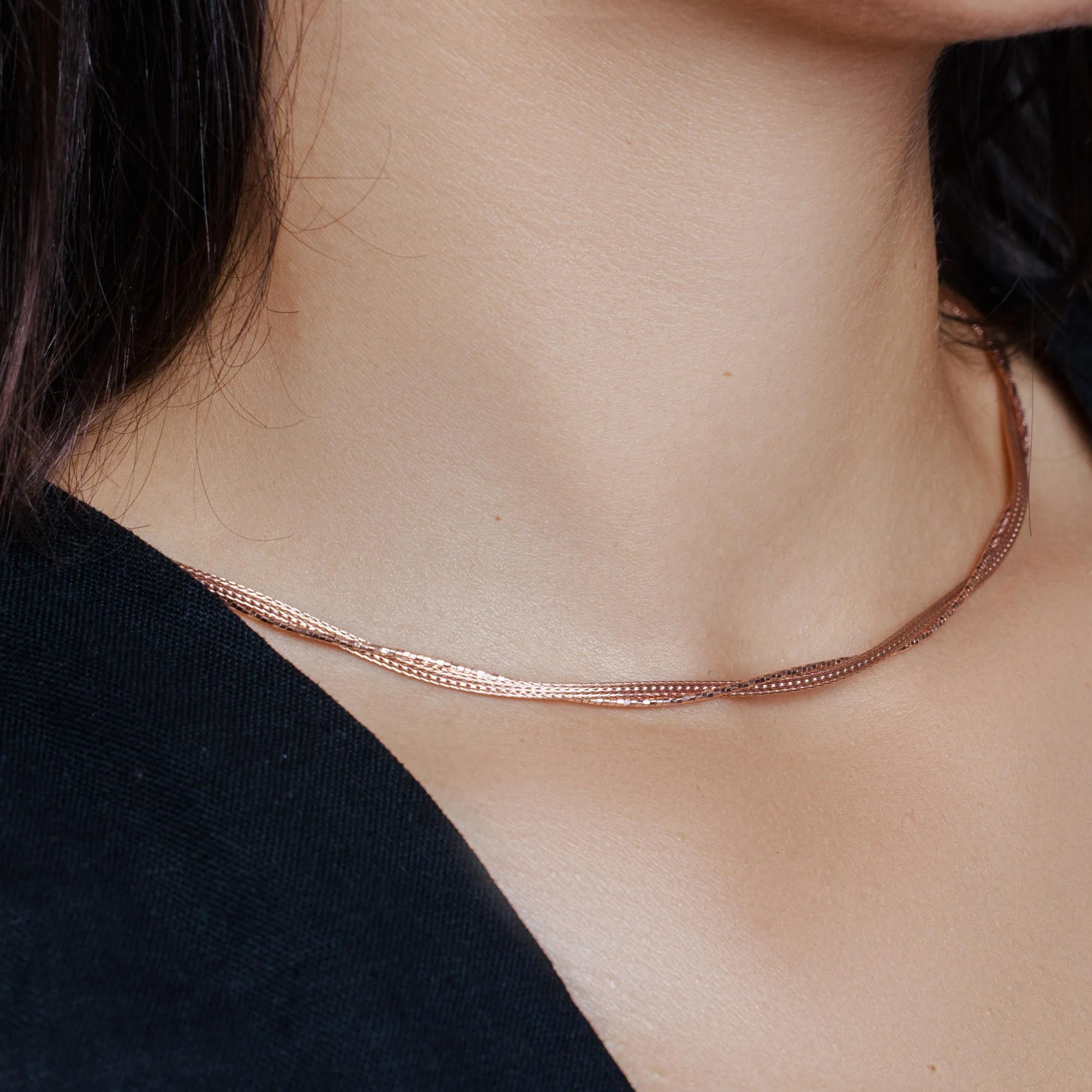 Rose Gold Plated 925 Sterling Silver Inter Twisted Mesh and DC Round Snake Chains - ITN00054 - Image 2