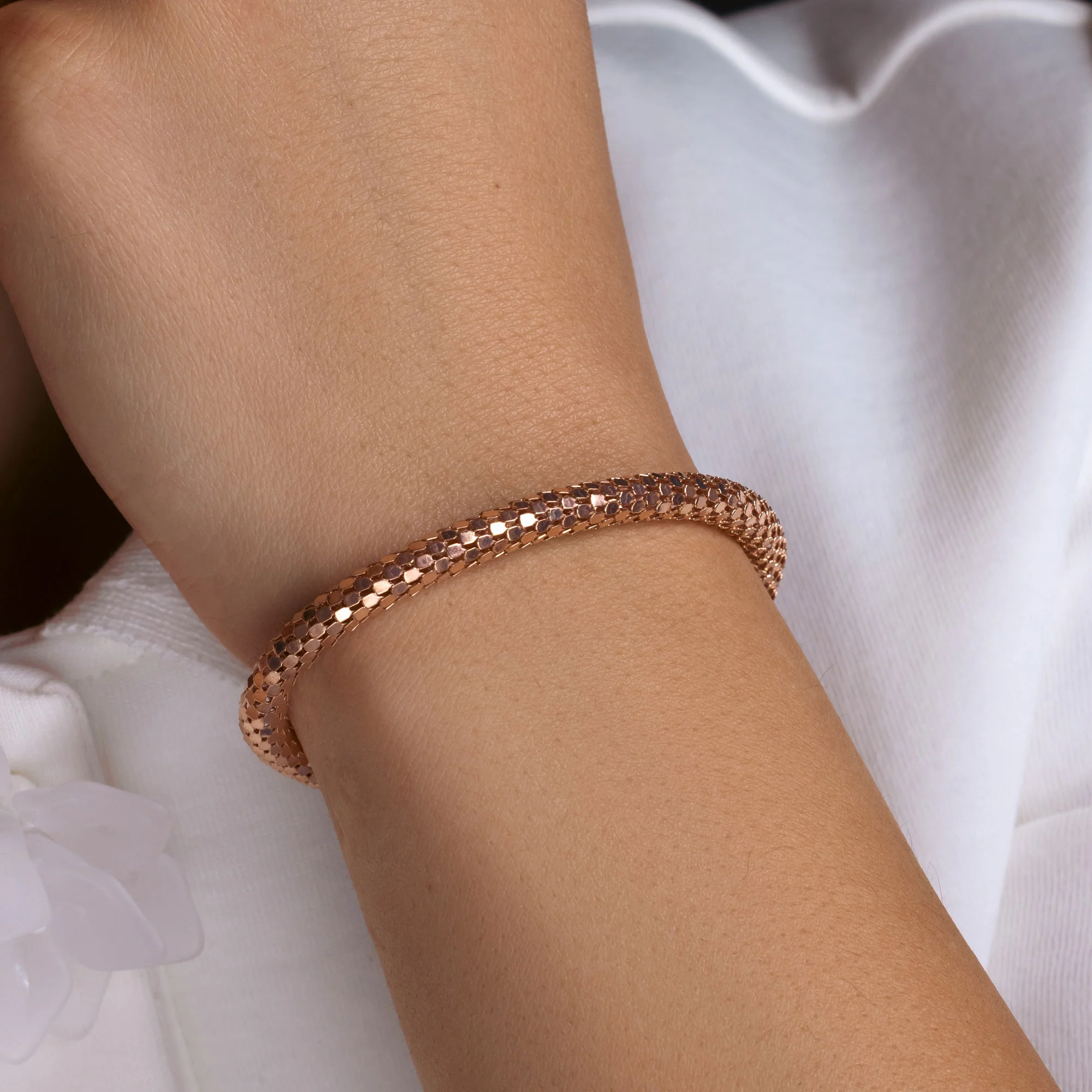 Final Price-Silver 925 Rose Gold Plated Skinny Snake Skin Italian Bracelet - ITB00017RGP