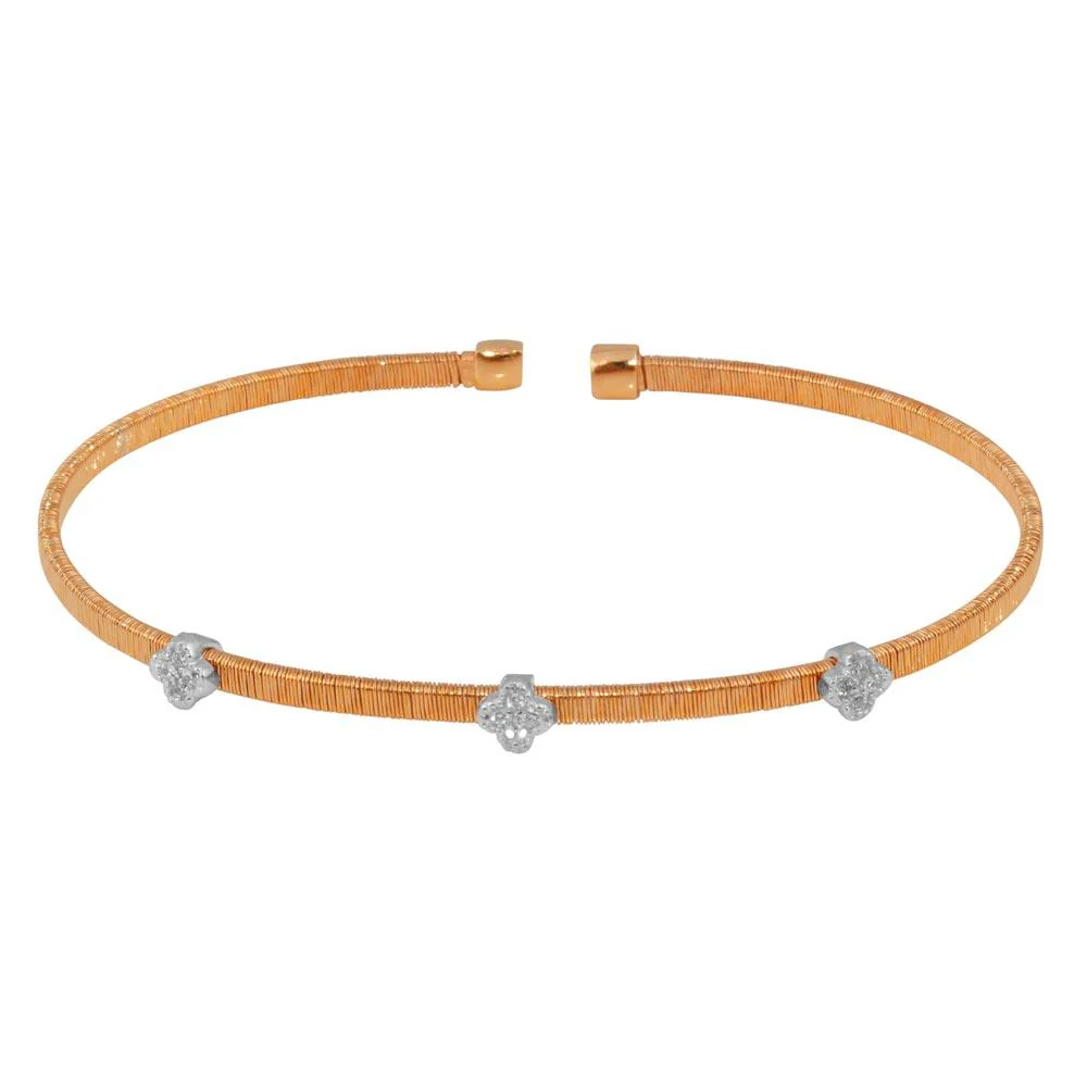 Rose Gold Plated 925 Sterling Silver Three Clover Cuffs with CZ - ARB00009RGP