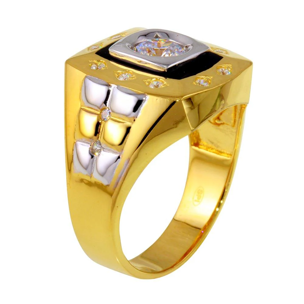 Three-Tone 925 Sterling Silver Square Ring with CZ - GMR00225GR - Image 2