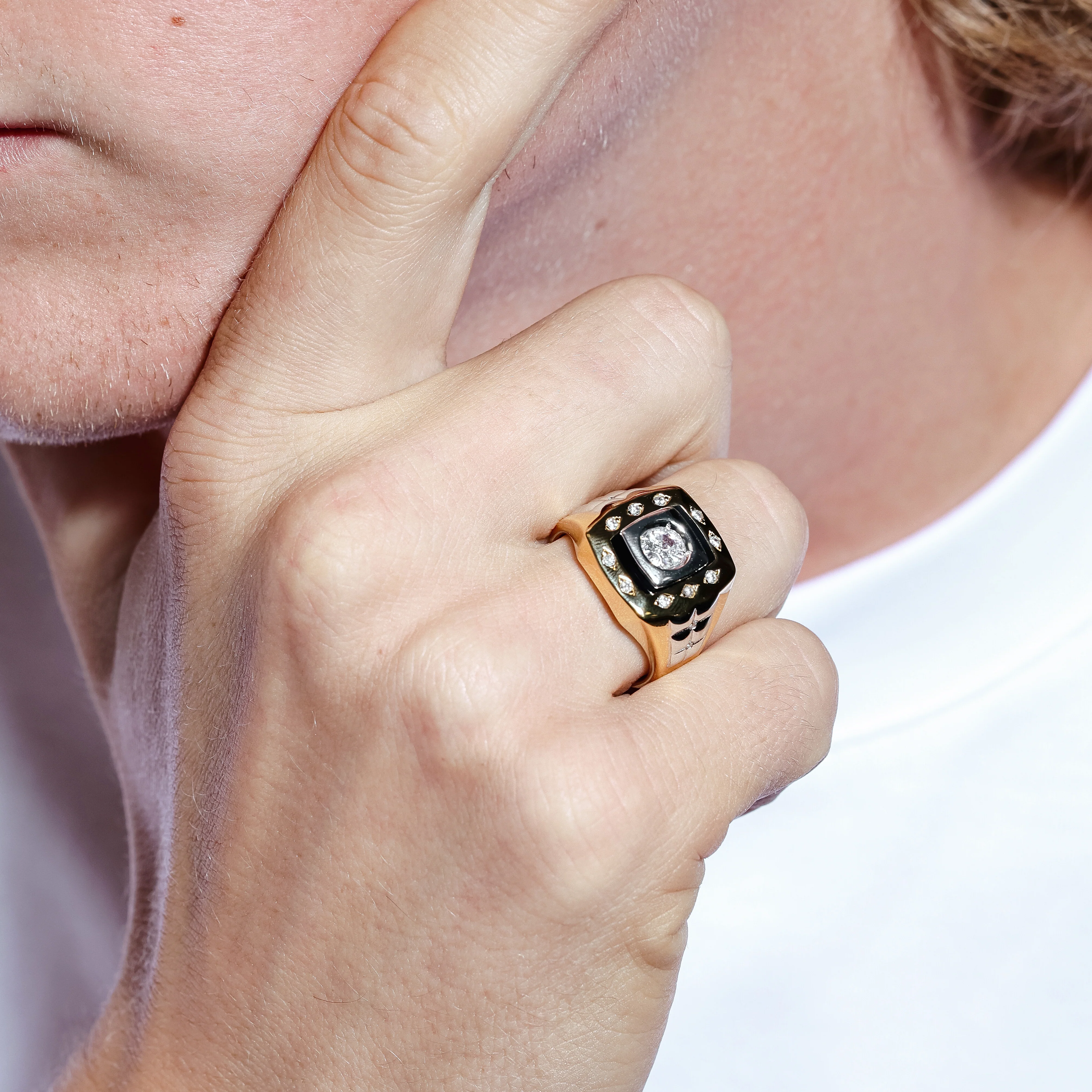 Three-Tone 925 Sterling Silver Square Ring with CZ - GMR00225GR - Image 3