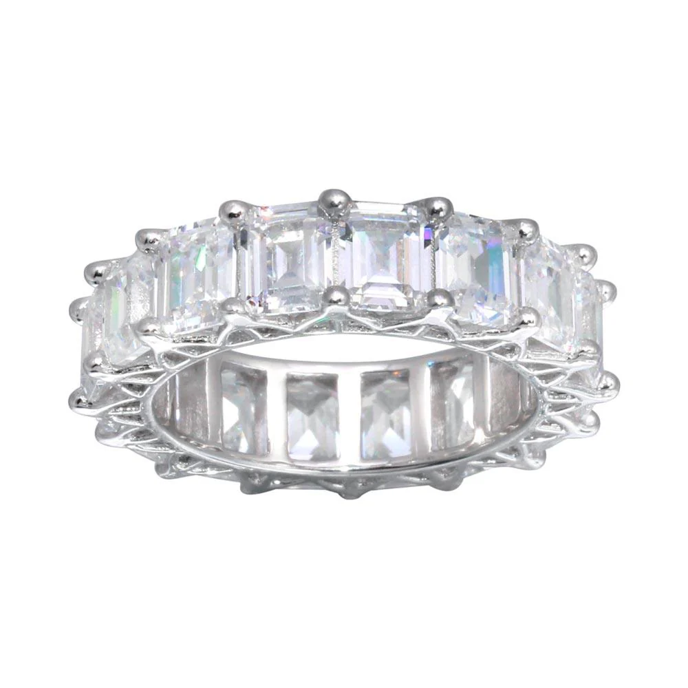 925 Sterling Silver Emerald Cut CZ Eternity Band Ring - GMR00289