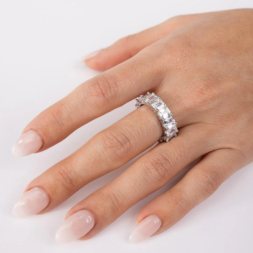 925 Sterling Silver Emerald Cut CZ Eternity Band Ring - GMR00289 - Image 2