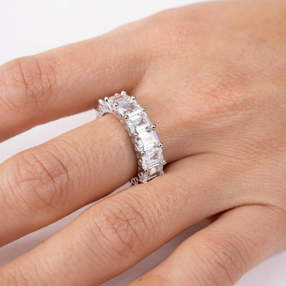 925 Sterling Silver Emerald Cut CZ Eternity Band Ring - GMR00289 - Image 3