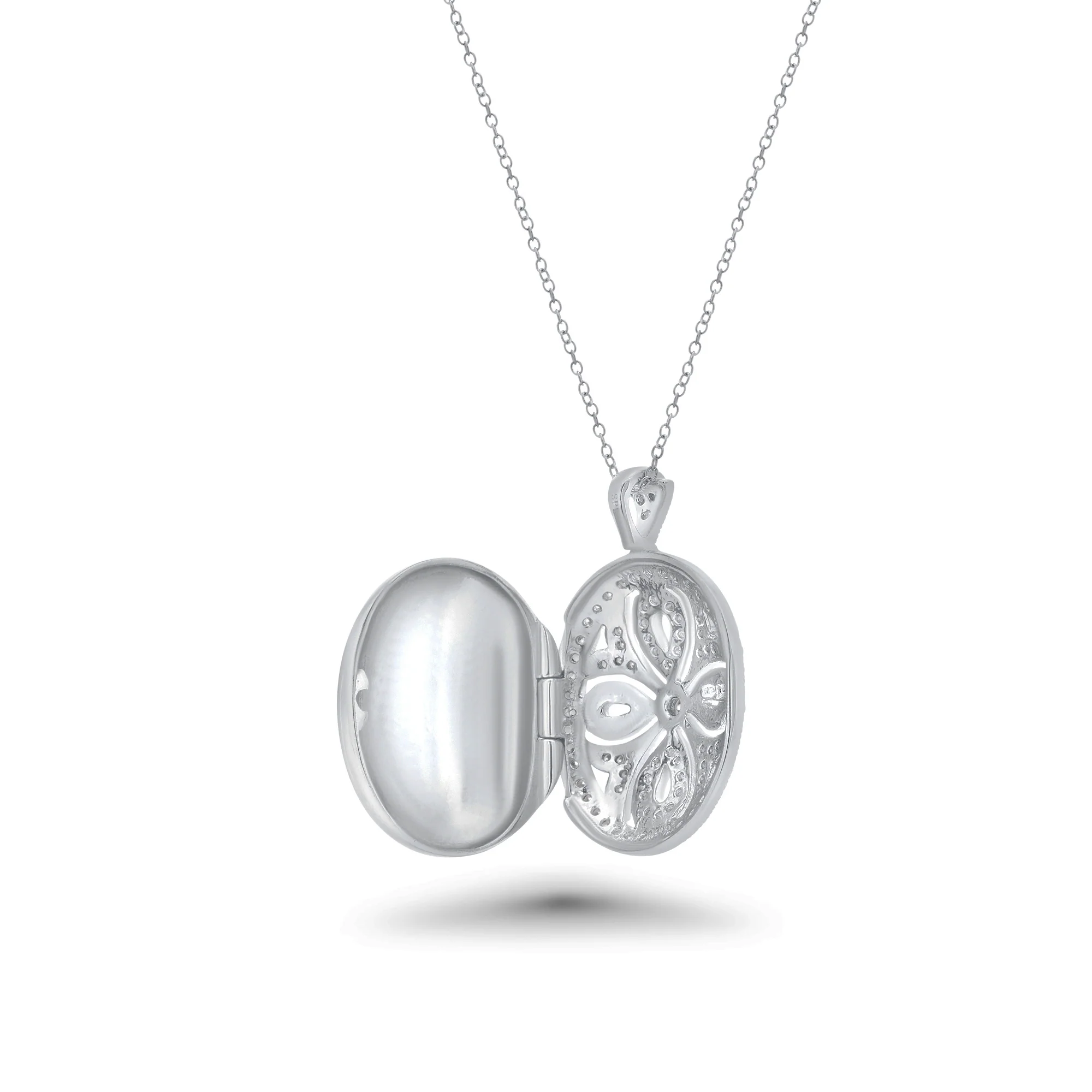 Rhodium Plated 925 Sterling Silver Ornate CZ Cross Locket Pendant Necklace - STP00121 - Image 3